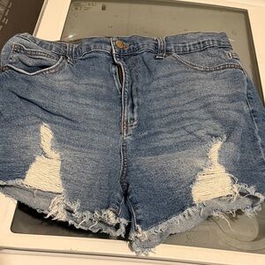 Celebrity Pink Blue Distressed Jean Shorts